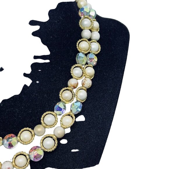 Marvella Faux Pearl/Marble And AB Beads Gold Tone Double Strand Necklace (5447) - Picture 4 of 11